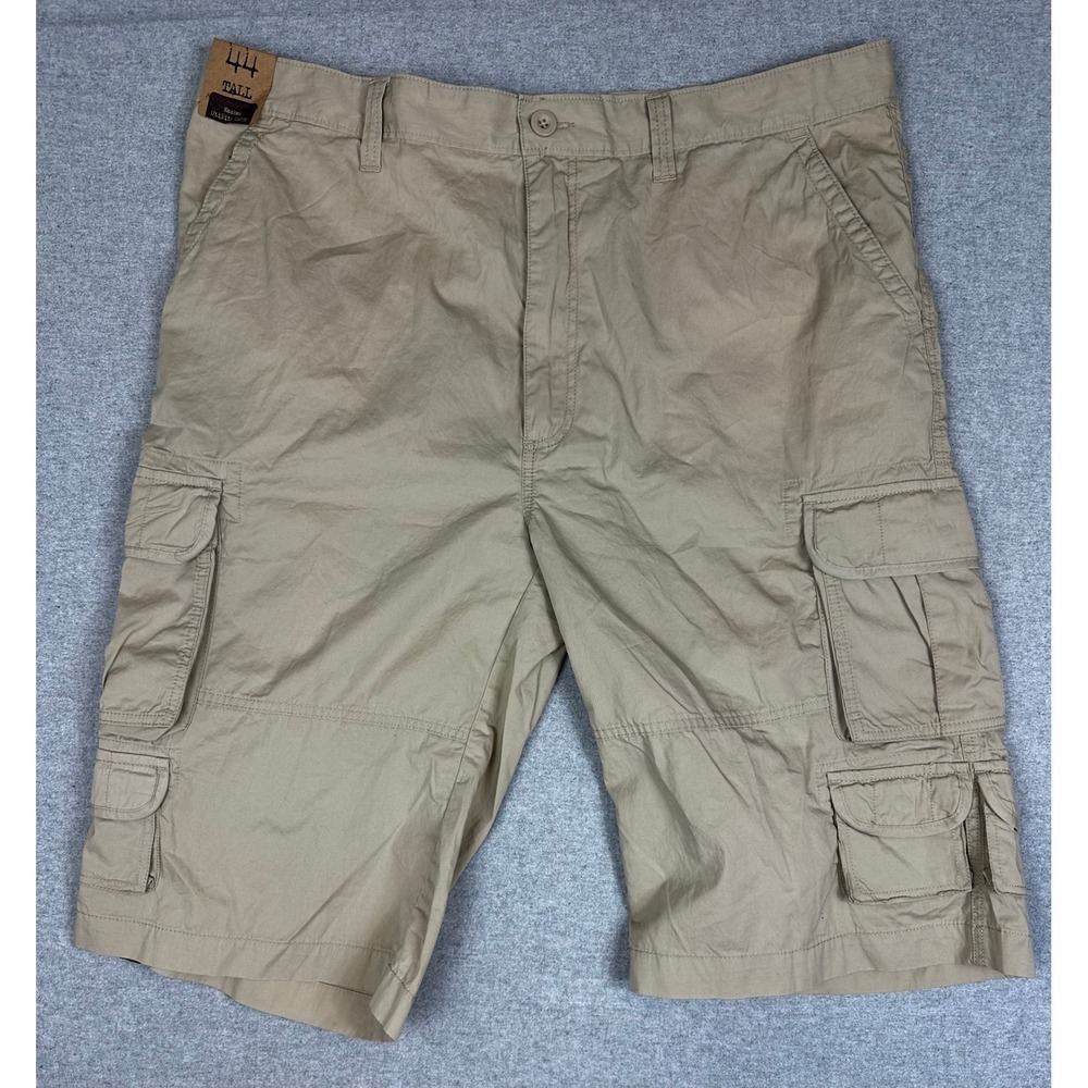 Roundtree Yorke Cargo Shorts Mens 44 Tall 14" Khaki Relaxed Utility Pockets NEW